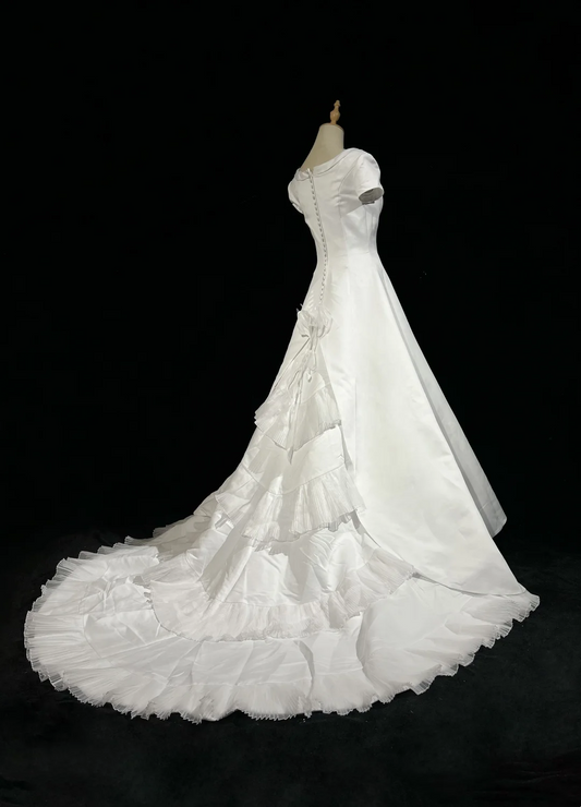 Vestido de novia vintage de los años 50 y 40, con escote cuadrado y encaje, blanco, largo, DH528