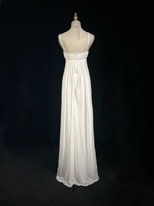 Vestido de novia vintage de los años 50 y 40, corte A, escote cuadrado, gasa blanca, largo, DH529