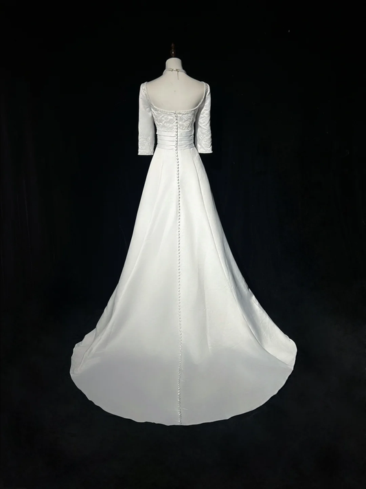 Vestido de novia vintage de los años 50 y 40, con escote cuadrado, satén blanco, largo, DH530