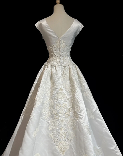 Vestido de novia vintage de los años 50 y 40, con escote en V y encaje blanco, largo, DH541