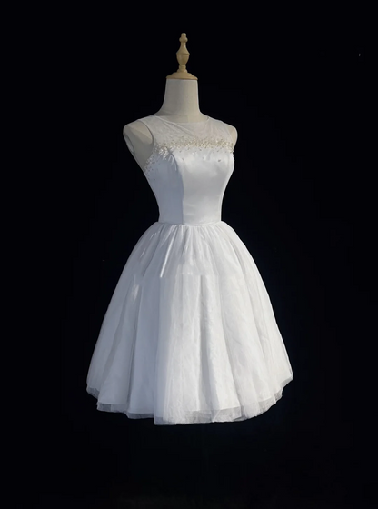 Cute Ball Gown Scoop White Tulle Short Mini Formal 8th Grade Homecoming Dresses Summer Middle School Hoco Dress Homecoming Outfits DH542