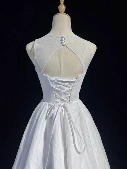 Cute Ball Gown Scoop White Tulle Short Mini Formal 8th Grade Homecoming Dresses Summer Middle School Hoco Dress Homecoming Outfits DH542