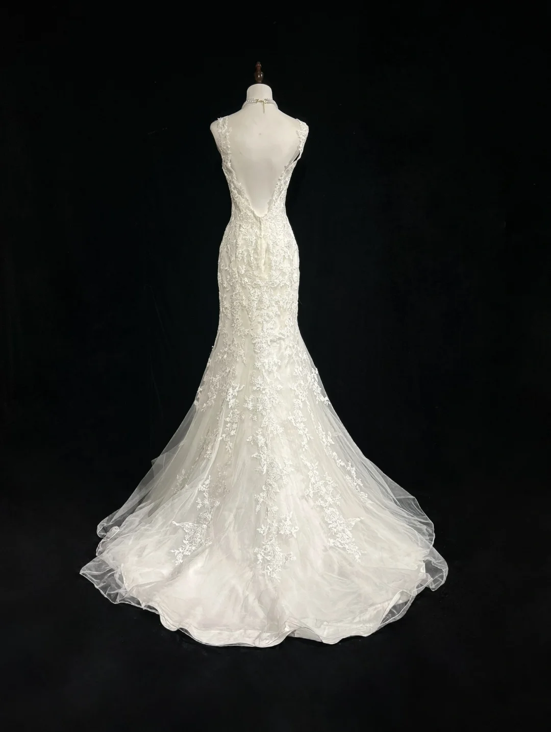 Vestido de novia vintage de los años 50 y 40, corte sirena, escote redondo, encaje, blanco, largo, DH545