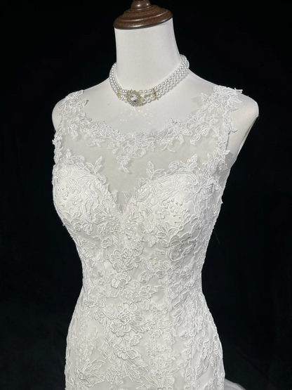 Vestido de novia vintage de los años 50 y 40, corte sirena, escote redondo, encaje, blanco, largo, DH545