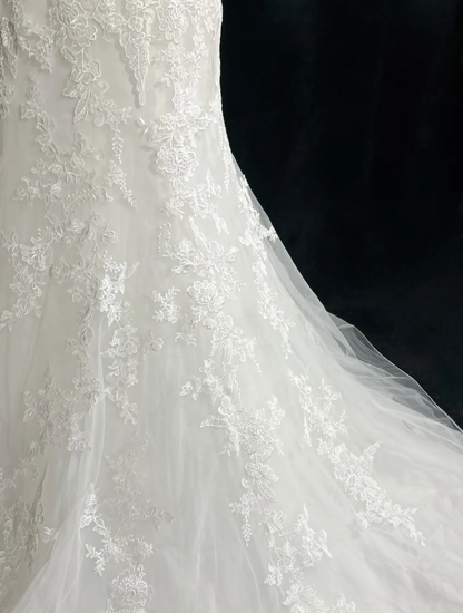 Vestido de novia vintage de los años 50 y 40, corte sirena, escote redondo, encaje, blanco, largo, DH545