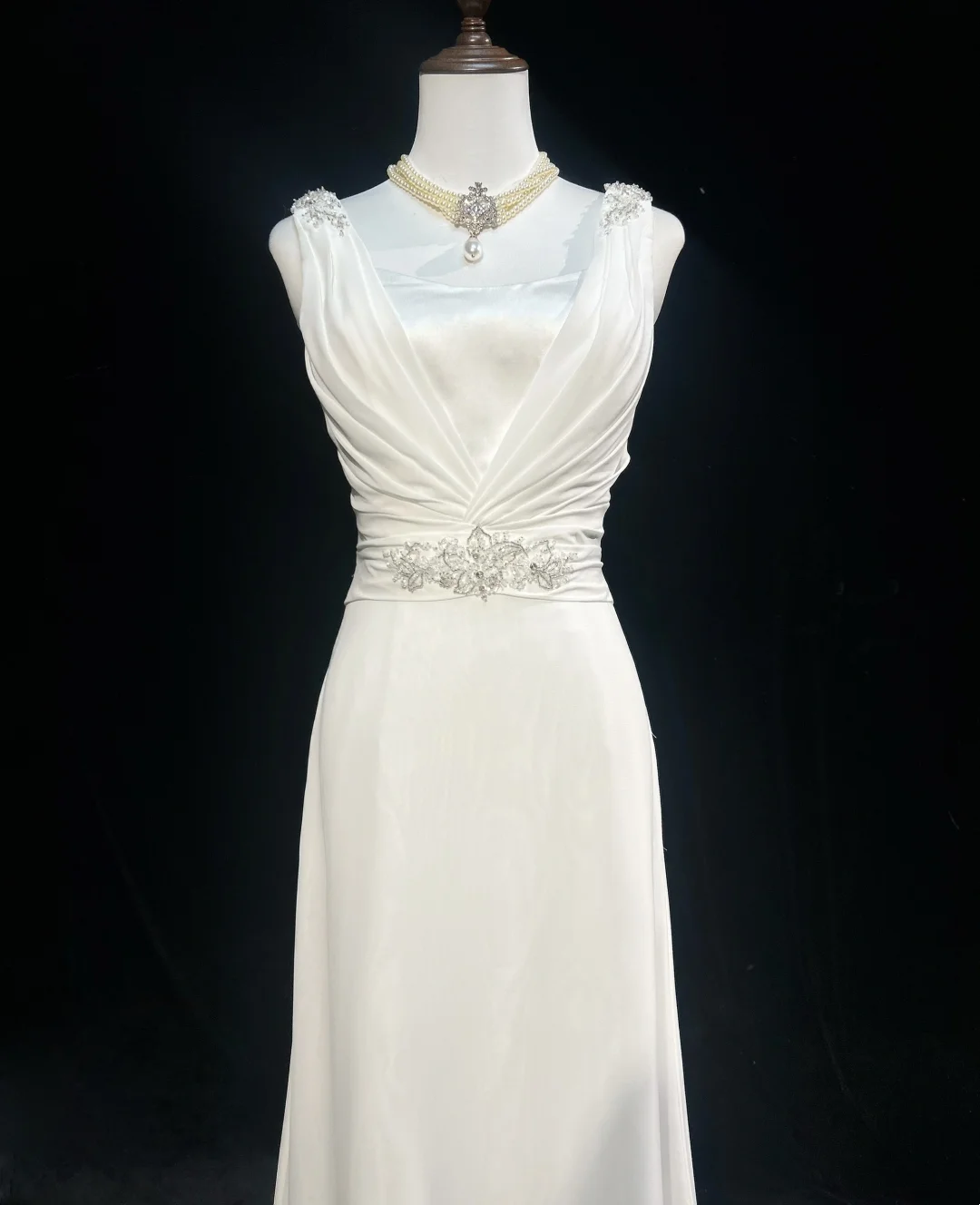 Vestido de novia vintage de los años 50 y 40, corte A, escote en V, gasa blanca, largo, DH546