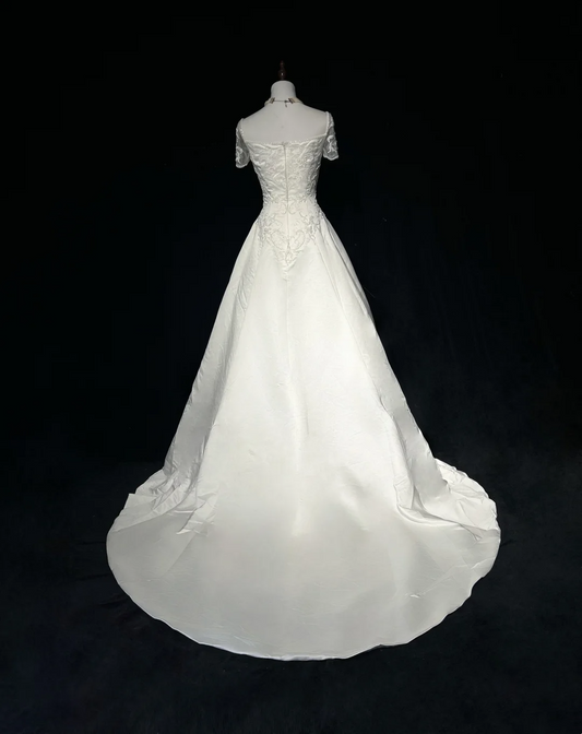 Vestido de novia retro de los años 50 y 40, corte A, escote cuadrado, satén blanco, largo, DH547
