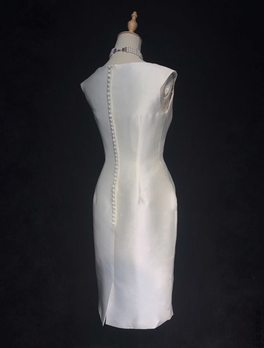 Vestido de novia modesto de corte entallado, de satén blanco, corto, de verano, DH548