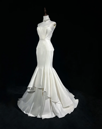 Vestido de novia vintage de los años 50 y 40, corte sirena, escote corazón, satén blanco, largo, DH549