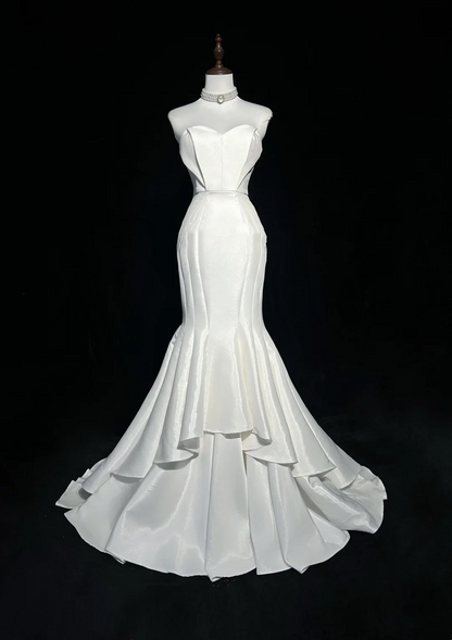 Vestido de novia vintage de los años 50 y 40, corte sirena, escote corazón, satén blanco, largo, DH549