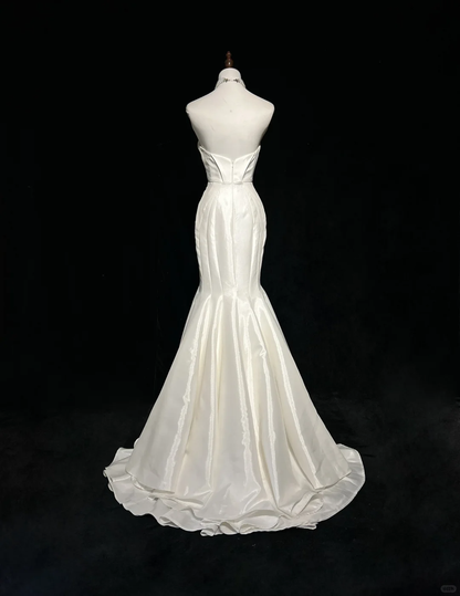 Vestido de novia vintage de los años 50 y 40, corte sirena, escote corazón, satén blanco, largo, DH549