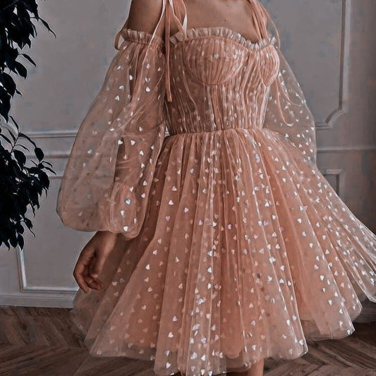 Lindos vestidos formales de fiesta de octavo grado, corte A, hombros descubiertos, mangas cortas, color rosa, para verano, para escuela secundaria, trajes de fiesta DH55