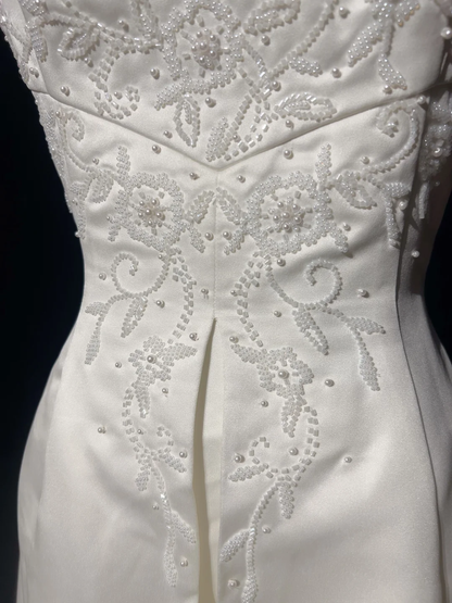 Vestido de novia retro de los años 50 y 40, sin tirantes, de satén y encaje, blanco, largo, DH550