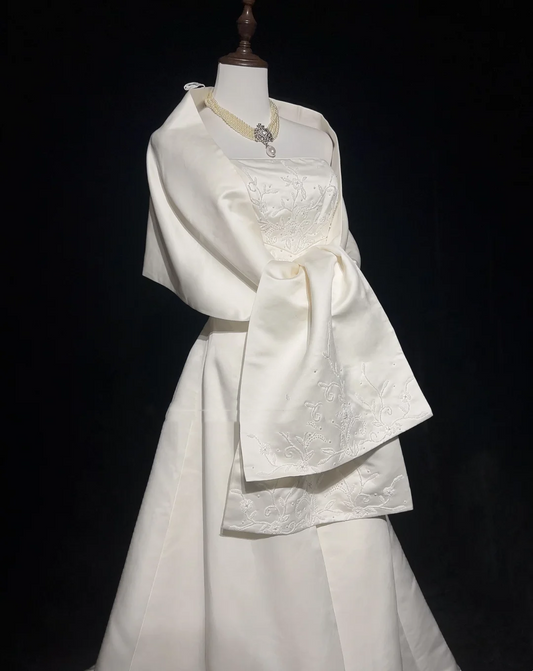 Vestido de novia retro de los años 50 y 40, sin tirantes, de satén y encaje, blanco, largo, DH550