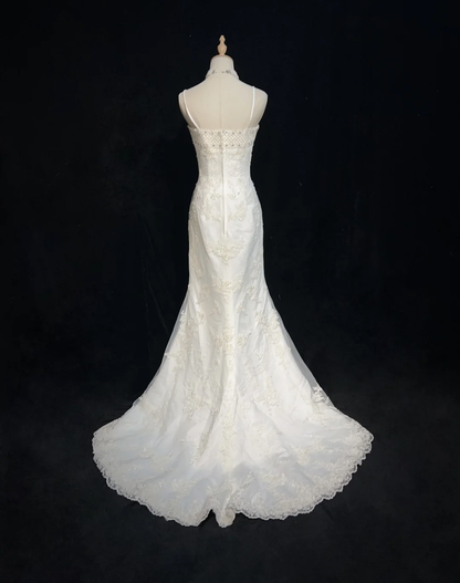 Vestido de novia vintage de los años 70, estilo sirena, tirantes finos, encaje, largo, elegante, DH551