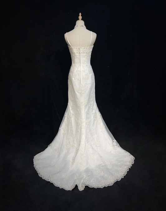 Vestido de novia vintage de los años 70, estilo sirena, tirantes finos, encaje, largo, elegante, DH551