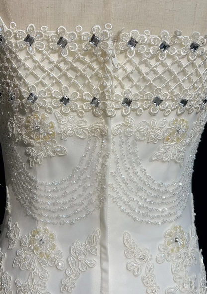 Vestido de novia vintage de los años 70, estilo sirena, tirantes finos, encaje, largo, elegante, DH551