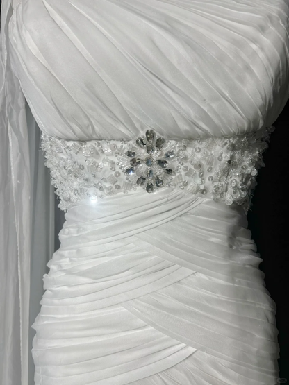 Retro Wedding Dress 1950s 1940s Mermaid One Shoulder Chiffon White Long Wedding Dresses Bridal Gowns Brides Gown DH554
