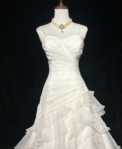 Vestido de novia retro de los años 50 y 40, con tirantes finos, blanco, largo, DH555