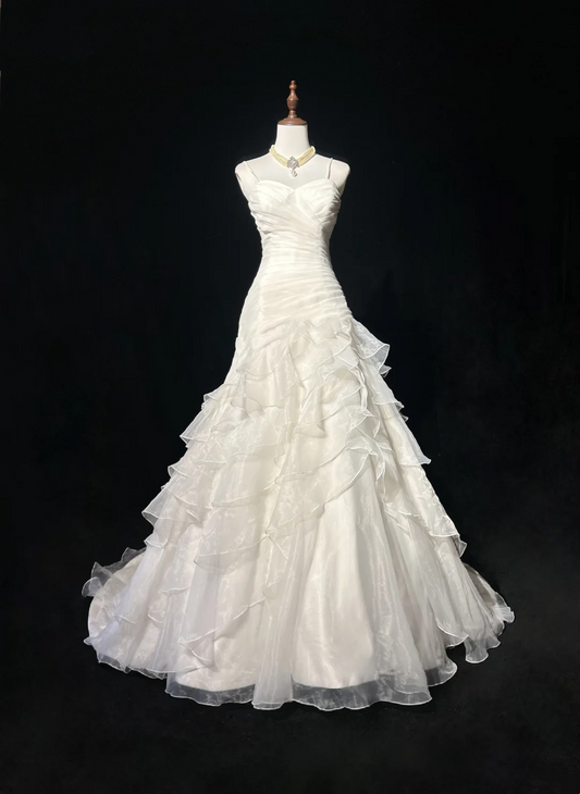 Vestido de novia retro de los años 50 y 40, con tirantes finos, blanco, largo, DH555