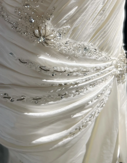 Vestido de novia retro de los años 50 y 40, estilo sirena, con tirantes finos, largo, DH556
