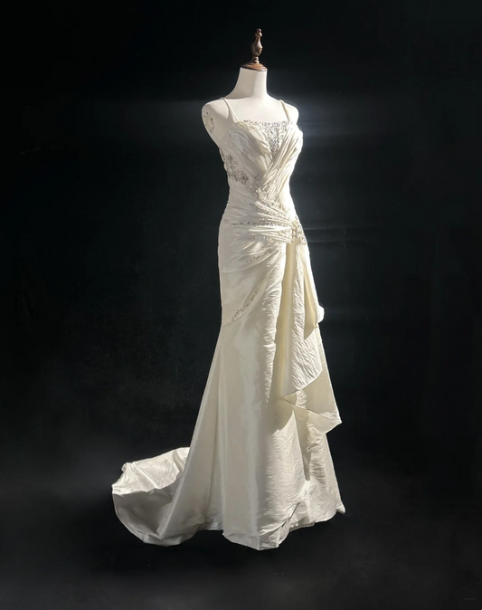 Vestido de novia retro de los años 50 y 40, estilo sirena, con tirantes finos, largo, DH556