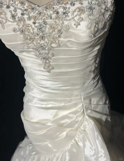 Vestido de novia retro de los años 50 y 40, corte sirena, tirantes finos, tafetán, largo, DH558