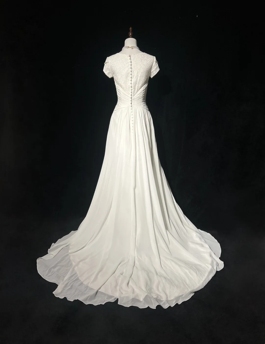 Vestido de novia vintage de los años 70, corte A, escote redondo, gasa blanca, largo, elegante, DH559