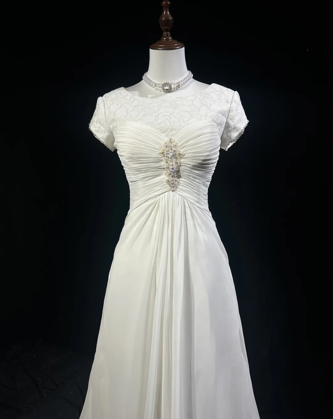 Vestido de novia vintage de los años 70, corte A, escote redondo, gasa blanca, largo, elegante, DH559