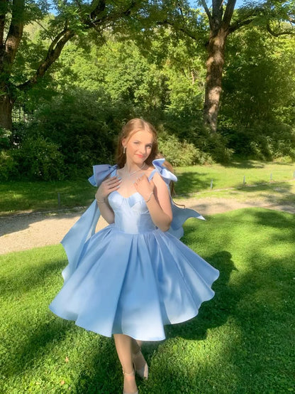 Vestidos cortos elegantes de Hoco, vestido de fiesta con tirantes finos, minivestidos azules formales para el regreso a casa de octavo grado, trajes de verano para la escuela secundaria DH56