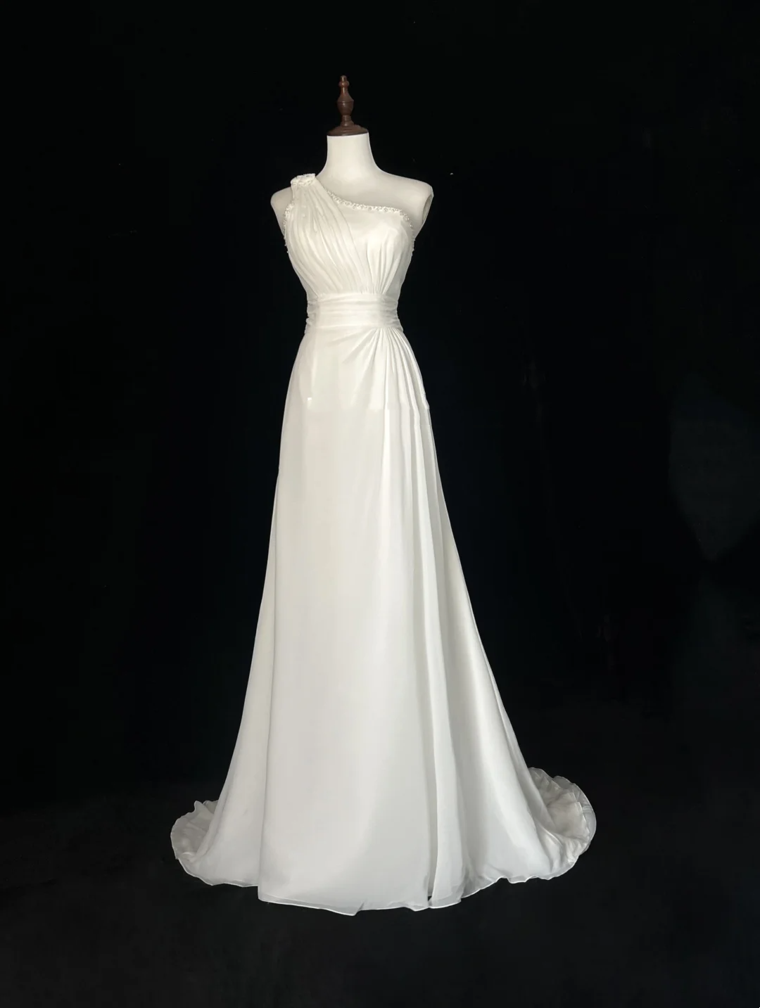 Vestido de novia retro de los años 50 y 40, corte A, un hombro, de gasa blanca, largo, DH560