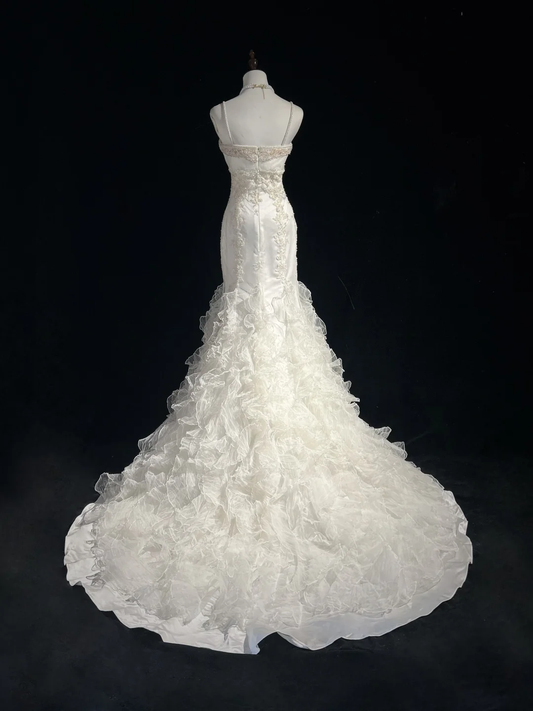 Vestido de novia retro de los años 50 y 40, estilo sirena, tirantes finos, tul, largo, elegante, DH561