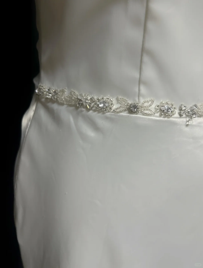 Vestido de novia vintage de los años 70, corte A, escote redondo, satén blanco, largo, elegante, DH562