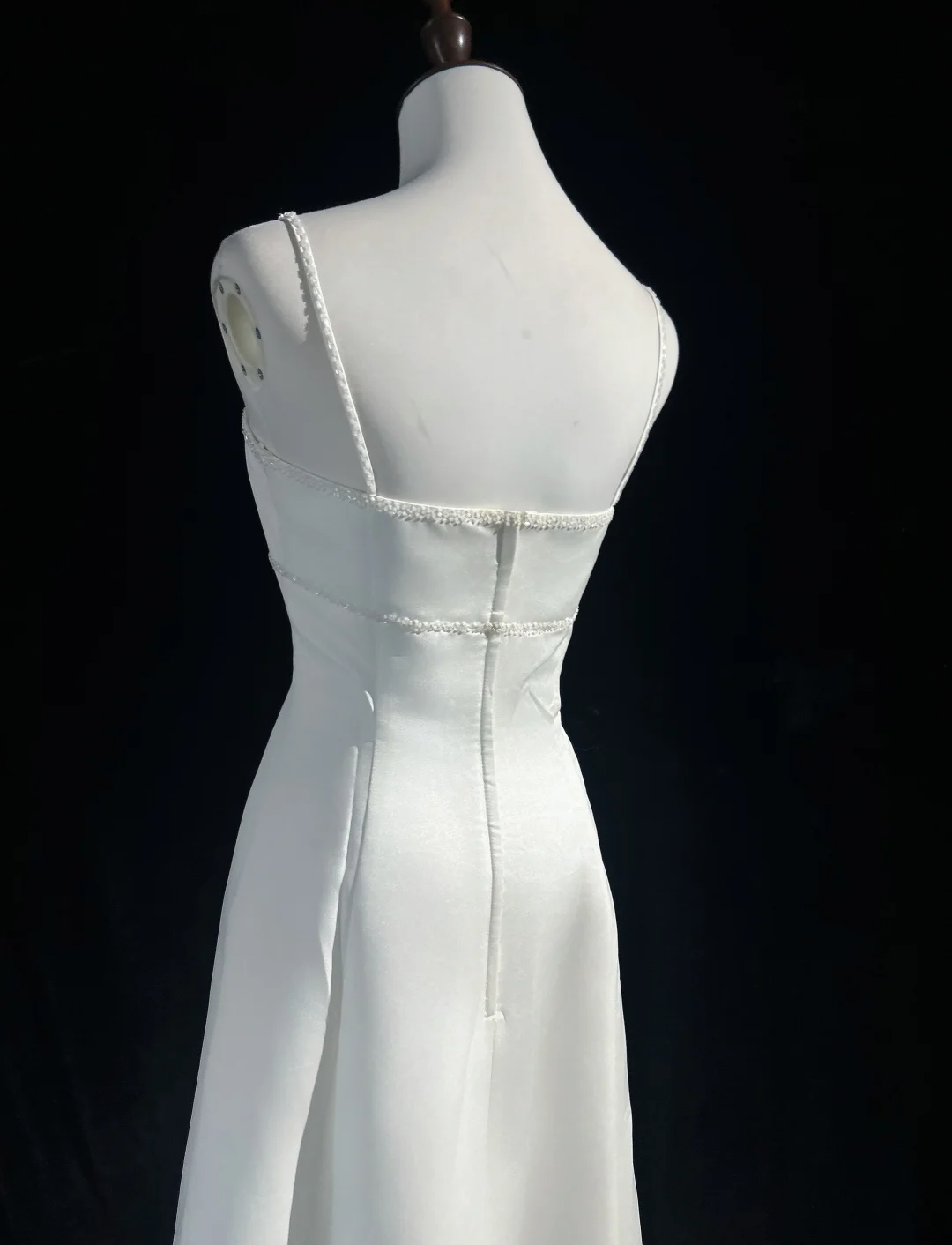 Vestido de novia vintage de los años 70, corte A, tirantes finos, satén blanco, largo, elegante, DH564