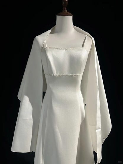 Vestido de novia vintage de los años 70, corte A, tirantes finos, satén blanco, largo, elegante, DH564