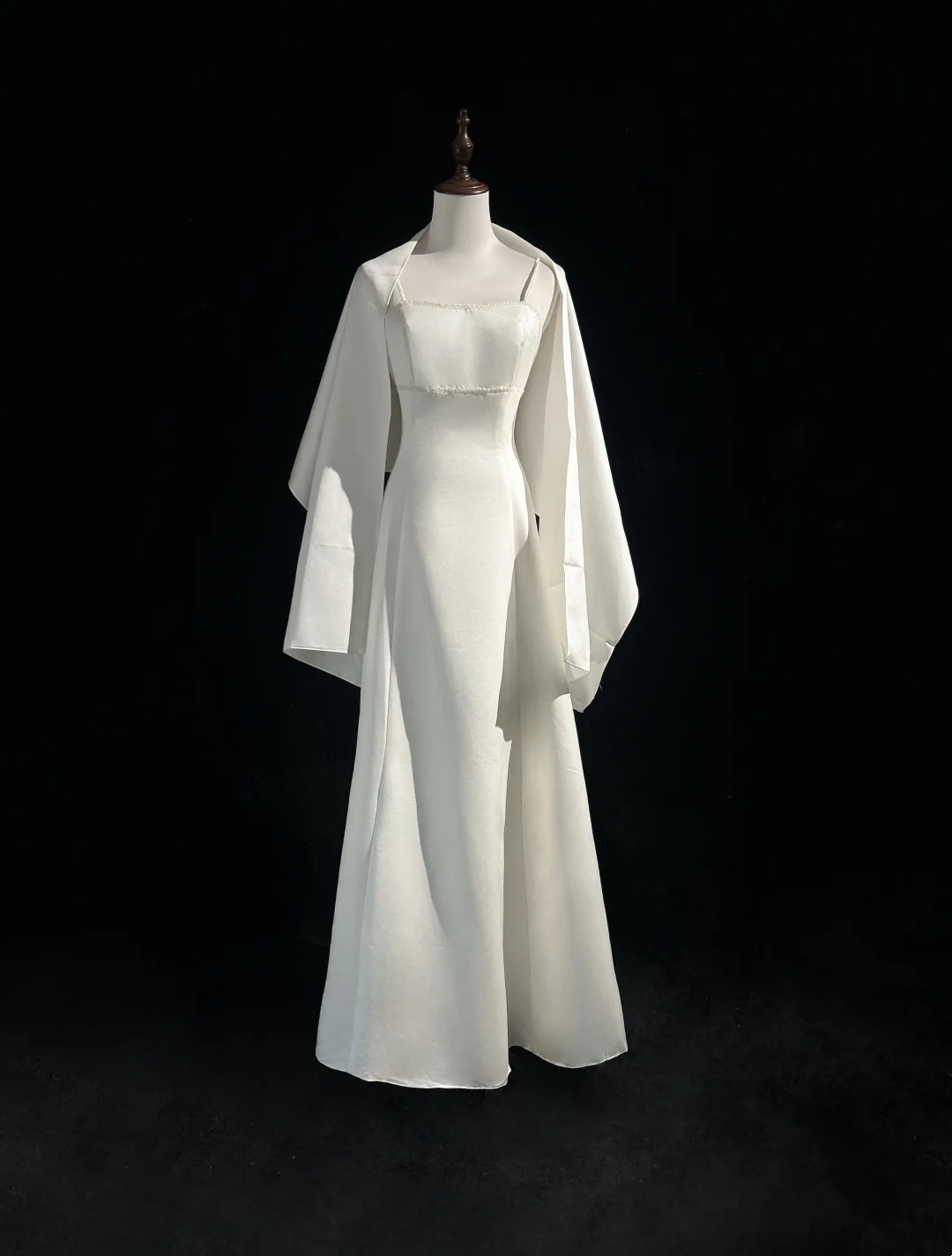 Vestido de novia vintage de los años 70, corte A, tirantes finos, satén blanco, largo, elegante, DH564