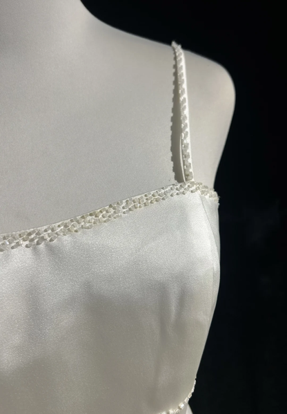 Vestido de novia vintage de los años 70, corte A, tirantes finos, satén blanco, largo, elegante, DH564
