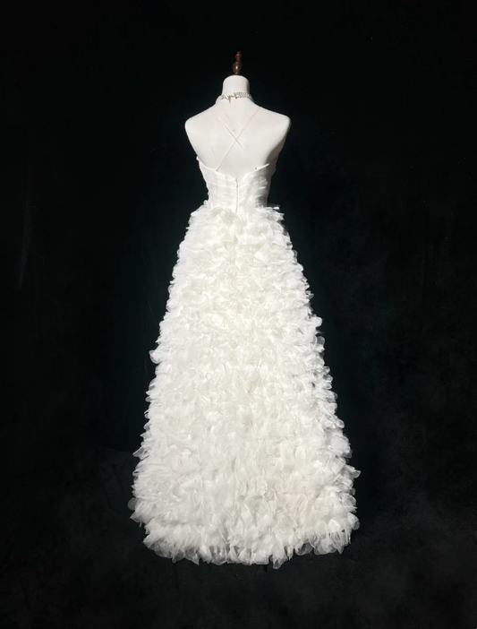 Vestido de novia vintage de los años 70, vestido de fiesta con tirantes finos de tul blanco, vestidos de novia largos, vestidos de novia elegantes, vestido de novia DH565
