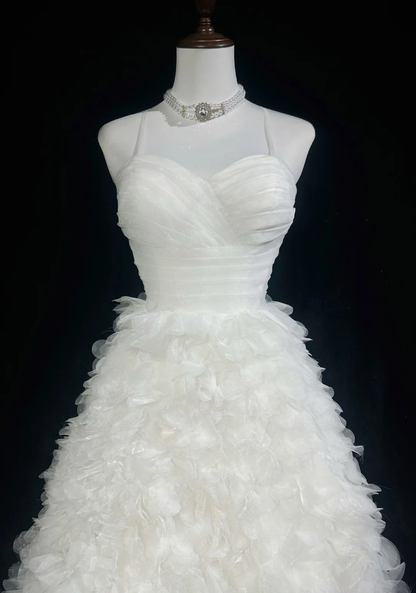 Vestido de novia vintage de los años 70, vestido de fiesta con tirantes finos de tul blanco, vestidos de novia largos, vestidos de novia elegantes, vestido de novia DH565