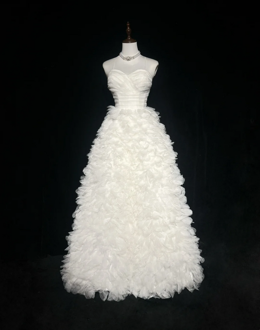 Vestido de novia vintage de los años 70, vestido de fiesta con tirantes finos de tul blanco, vestidos de novia largos, vestidos de novia elegantes, vestido de novia DH565
