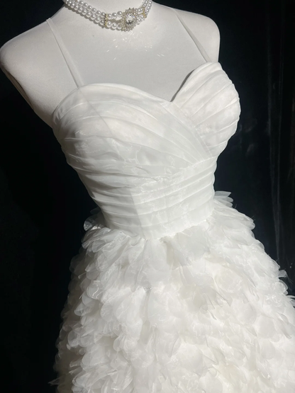 Vestido de novia vintage de los años 70, vestido de fiesta con tirantes finos de tul blanco, vestidos de novia largos, vestidos de novia elegantes, vestido de novia DH565