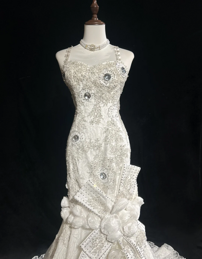 Vestido de novia retro de los años 50 y 40, estilo sirena, tirantes finos, tul, largo, elegante, DH566