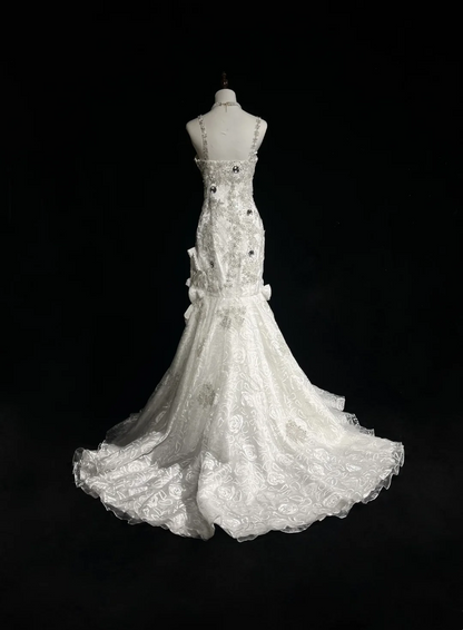 Vestido de novia retro de los años 50 y 40, estilo sirena, tirantes finos, tul, largo, elegante, DH566