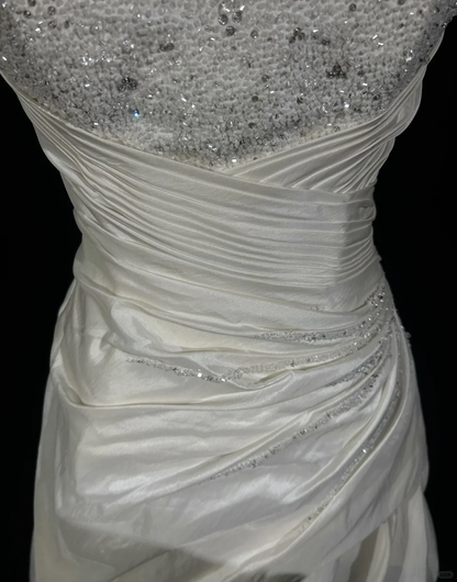 Vestido de novia vintage de los años 70, con escote alto y bajo, sin tirantes, de encaje color marfil, elegante, DH567