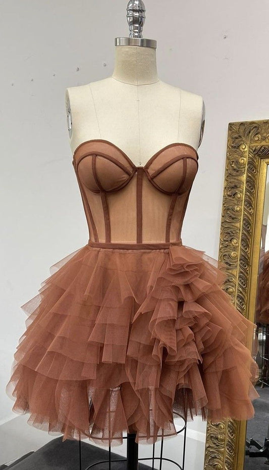 Vestidos cortos elegantes de Hoco, corte A, escote corazón, tul, minivestidos formales para el regreso a casa de octavo grado, trajes de verano para el regreso a casa de la escuela secundaria DH57