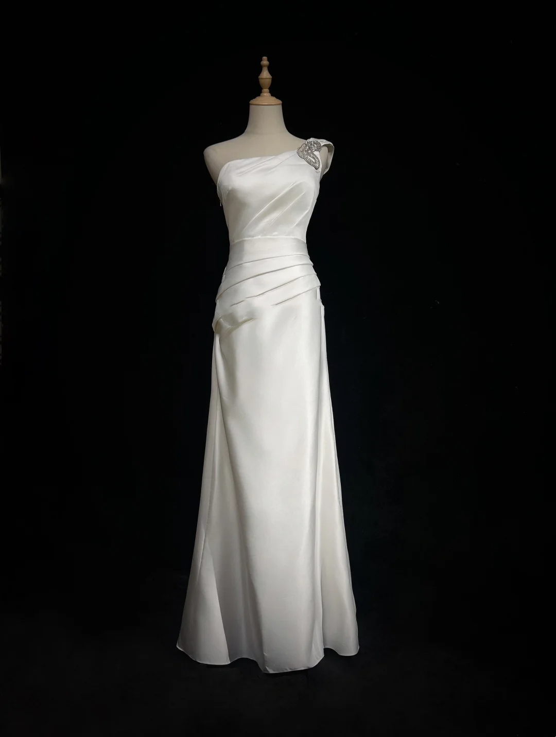 Vestido de novia retro de los años 50 y 40, corte A, un hombro, satén blanco, largo, DH571