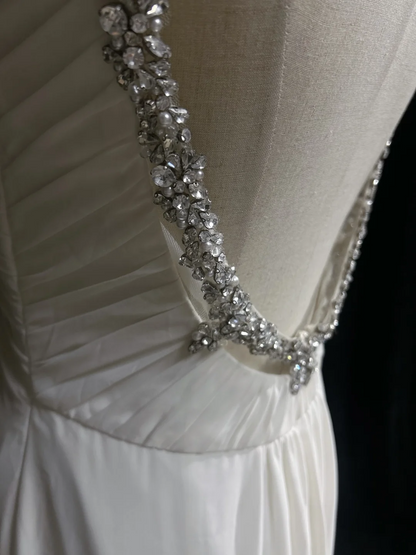 Vestido de novia retro de los años 50 y 40, corte A, tirantes finos, gasa blanca, largo, DH572