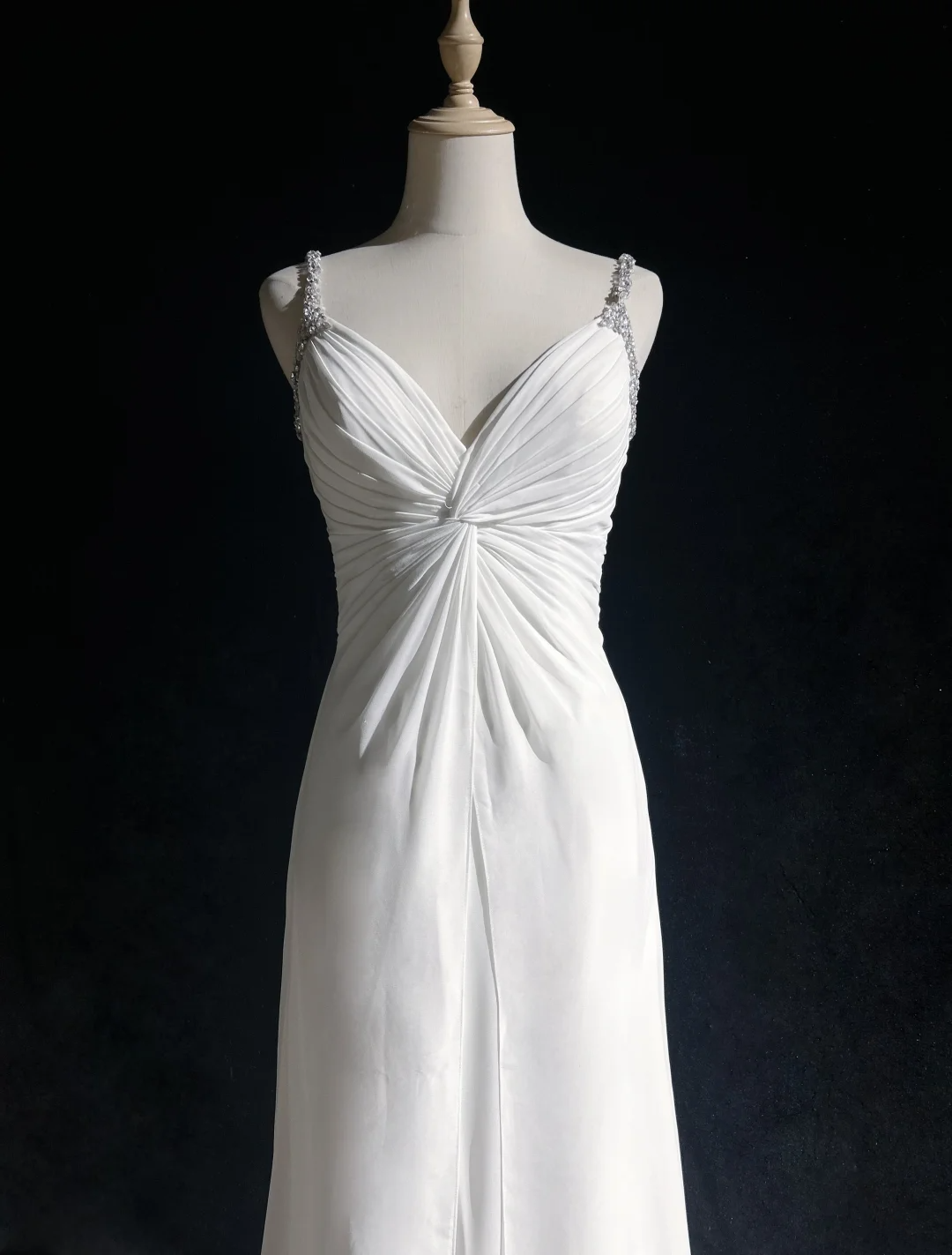 Vestido de novia retro de los años 50 y 40, corte A, tirantes finos, gasa blanca, largo, DH572