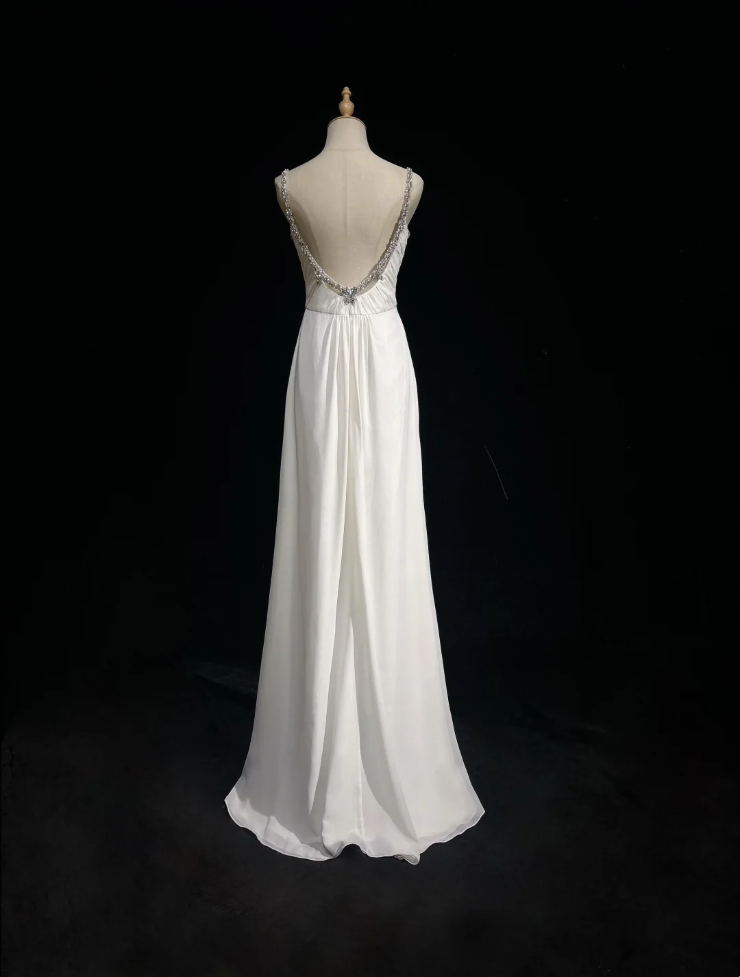 Vestido de novia retro de los años 50 y 40, corte A, tirantes finos, gasa blanca, largo, DH572