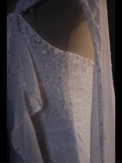 Vestido de novia retro de los años 50 y 40, corte sirena, un hombro, de gasa blanca, largo, DH574